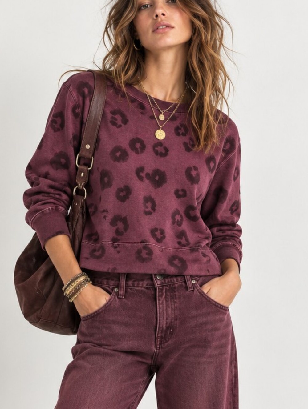 Splendid Leopard Burgundy Sweatshirt
